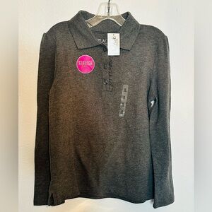 The Children's Place Gray Long Sleeve Polo Shirt girls 7/8 NWT